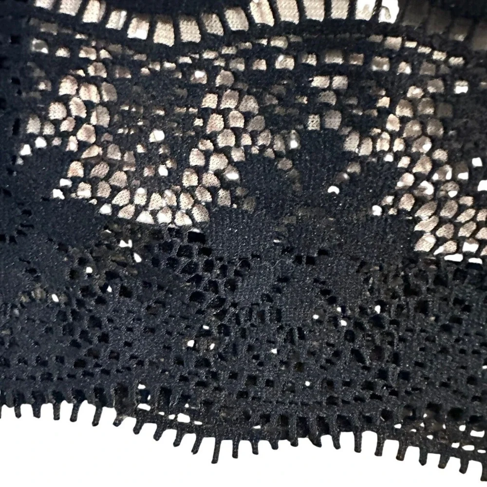 ECI Lace Blouse Women 6 Black Empire Waist Short Sleeve Scoop Neck Whimsigoth‎